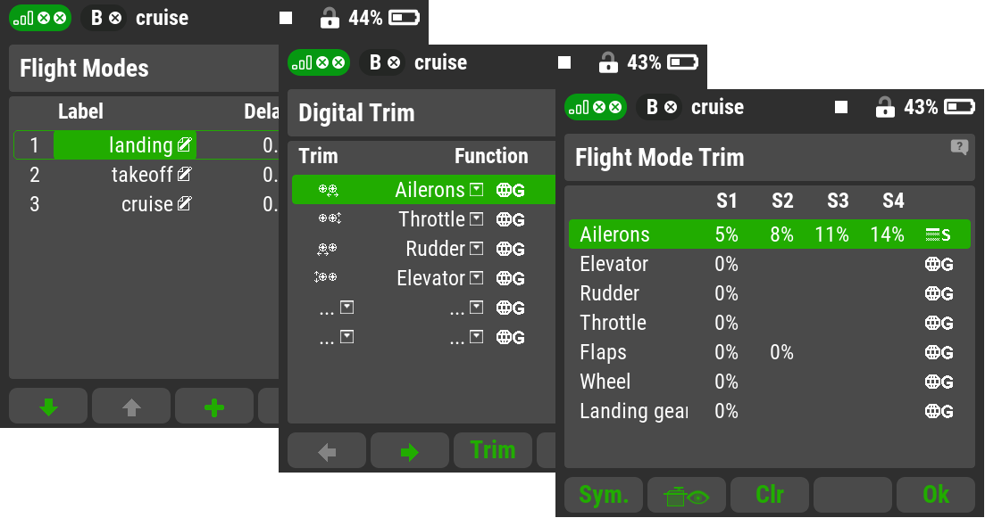 Flight Modes, Digital Trim, Flight Mode Trims